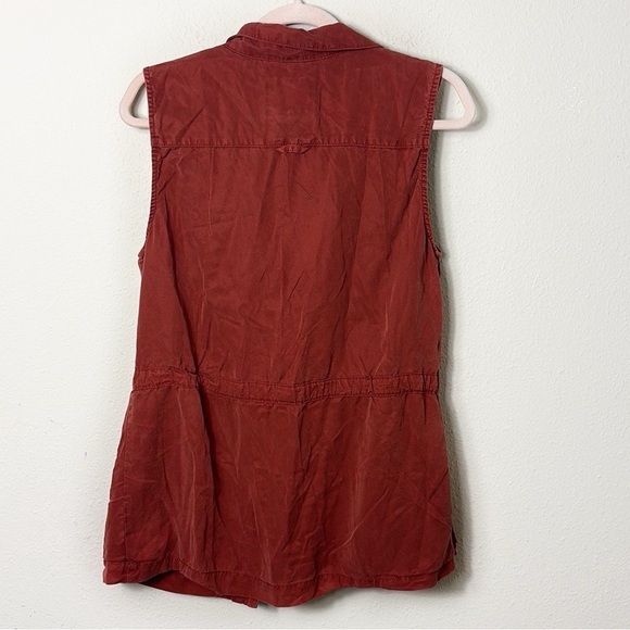 Sanctuary Lyocell Vest Open Front Tie Waist Rust Red Cargo Vest Sz Medium - Picture 6 of 15